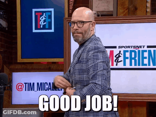 A Man Standing In Front Of A Sportsnet Sign Says Good Job GIF