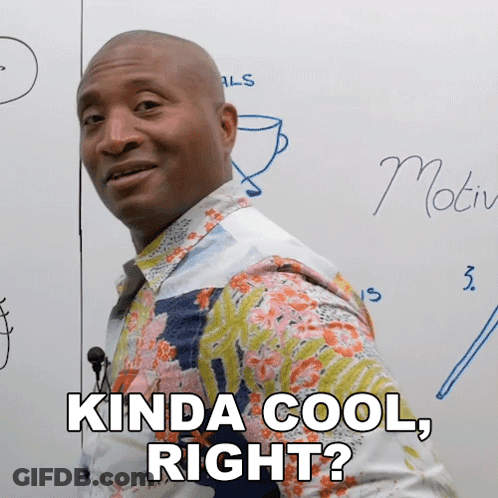 A Man Standing In Front Of A Whiteboard With The Words Kinda Cool Right Written On It GIF
