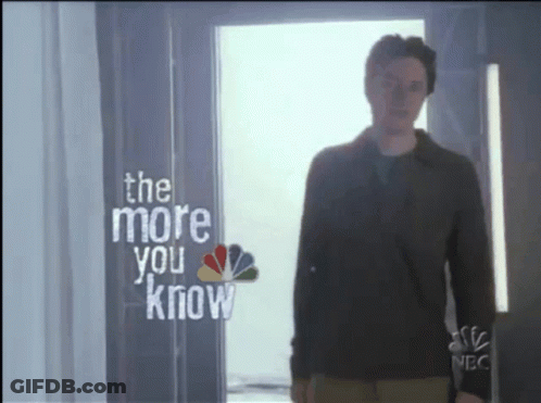 A Man Standing In Front Of A Window With The Words " The More You Know " On The Bottom GIF