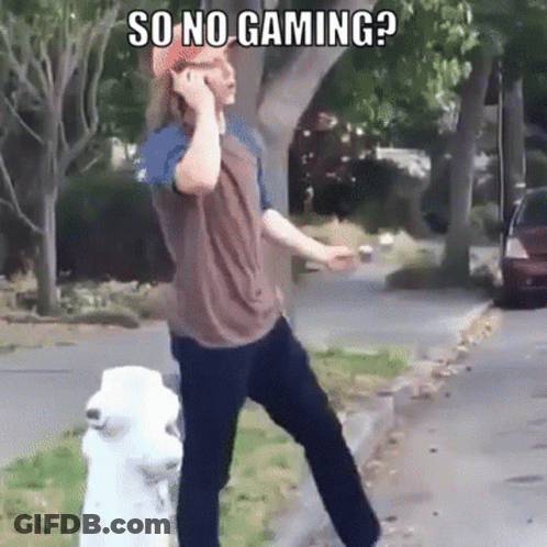 A Man Standing Next To A Fire Hydrant Talking On A Cell Phone With The Caption So No Gaming GIF