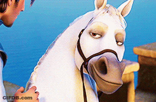 A Man Standing Next To A White Horse With A Bridle GIF