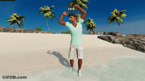 A Man Standing On A Beach With The Name Kartai On The Bottom Left GIF