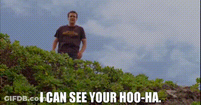 A Man Standing On A Hill With The Words I Can See Your Hoo-Ha GIF