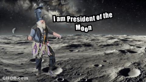 A Man Standing On The Moon With The Words I Am President Of The Moon GIF