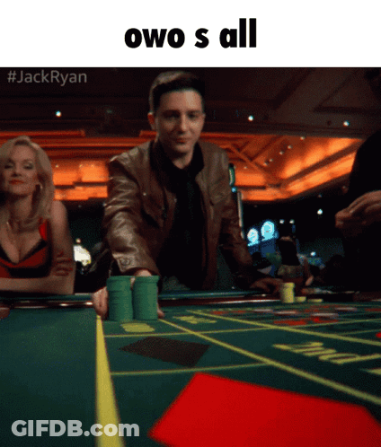 A Man Stands At A Roulette Table With The Words Owo S All Written Above Him GIF