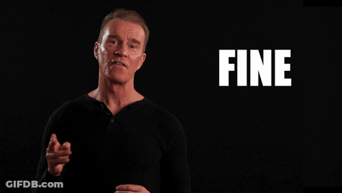 A Man Stands In Front Of A Black Background With The Words Fine And Dandy On It GIF