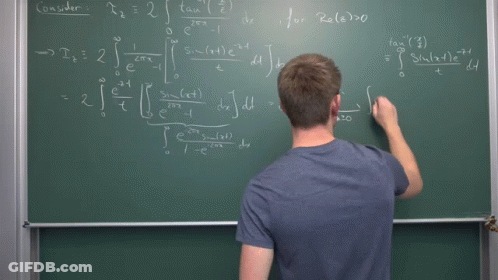 A Man Stands In Front Of A Blackboard With Equations Written On It Including One That Says " Consider " GIF
