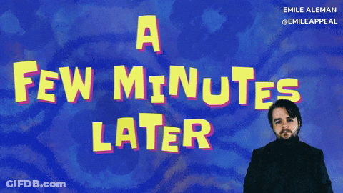 A Man Stands In Front Of A Blue Background With The Words A Few Minutes Later GIF