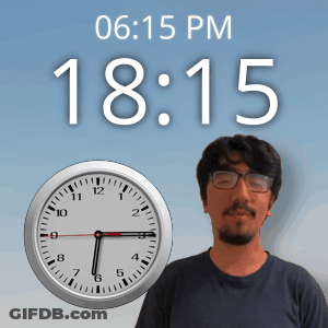 A Man Stands In Front Of A Clock That Says 18:15 Pm GIF
