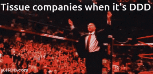 A Man Stands In Front Of A Crowd With The Words Tissue Companies When It 'S Ddd On The Bottom GIF