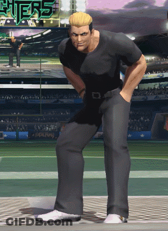 A Man Stands In Front Of A Fighters Sign GIF