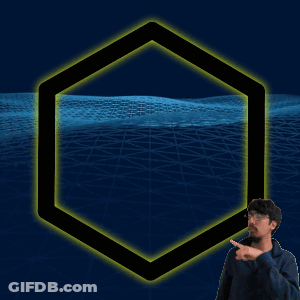 A Man Stands In Front Of A Glowing Hexagon And Points At It GIF