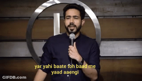 A Man Stands In Front Of A Microphone And Says " Yar Yahi Baate Toh Baad Me Yaad Aaenig " GIF