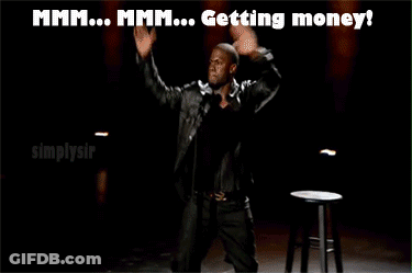 A Man Stands In Front Of A Microphone With The Words " Getting Money " Written Above Him GIF