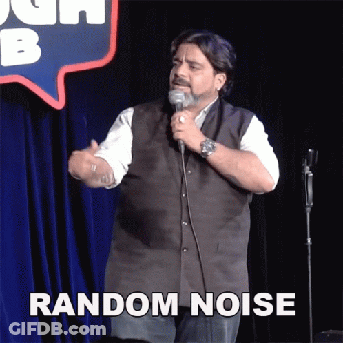 A Man Stands In Front Of A Microphone With The Words Random Noise Above Him GIF