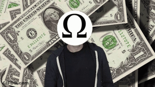 A Man Stands In Front Of A Pile Of Dollar Bills GIF