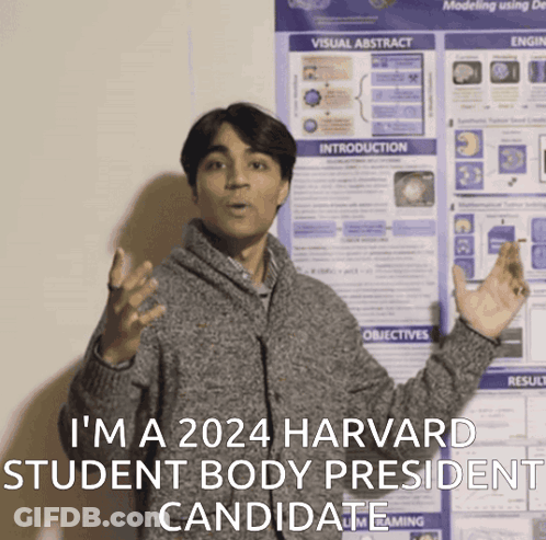 Man Standing In Front Of Visual Abstract Poster GIF