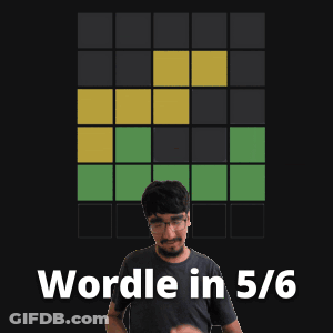 A Man Stands In Front Of A Screen That Says " Wordle In 5/6 " GIF