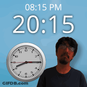 A Man Stands Next To A Clock That Says 20:15 Pm GIF