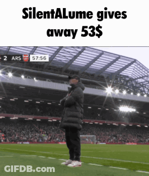 A Man Stands On A Soccer Field With The Words Silentalume Gives Away 53$ GIF