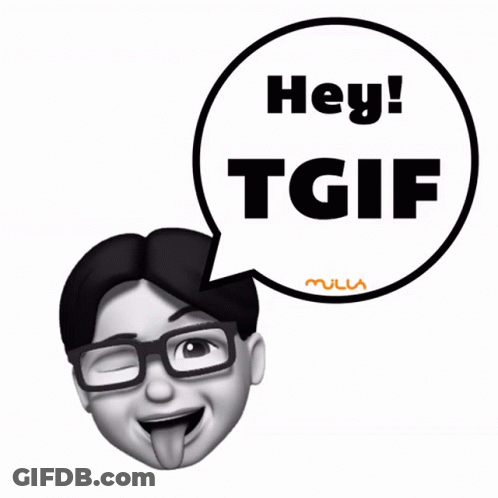 A Man Sticking Out His Tongue With A Speech Bubble That Says Hey Tgif GIF
