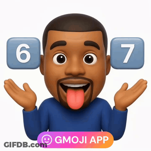 A Man Sticking Out His Tongue With The Number 6 And 7 Behind Him GIF