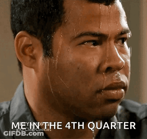 A Man Sweating With The Words " Me In The 4Th Quarter " On The Bottom GIF
