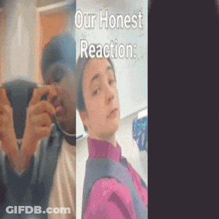 A Man Taking A Picture Of Another Man With The Words Our Honest Reaction GIF
