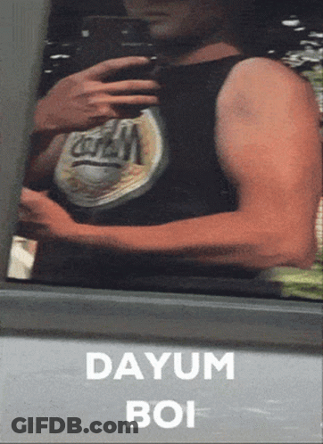 A Man Taking A Picture Of Himself With The Words Dayum Boi On The Bottom GIF