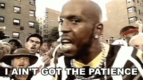 A Man Talking Into A Microphone With The Words I Ain T Got The Patience Above Him GIF