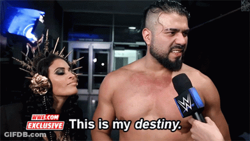 A Man Talking Into A Microphone With The Words " This Is My Destiny " Behind Him GIF