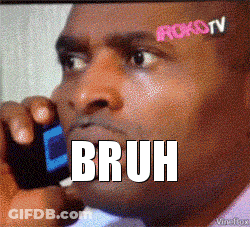 A Man Talking On A Cell Phone With The Word Bruh Written On His Face GIF