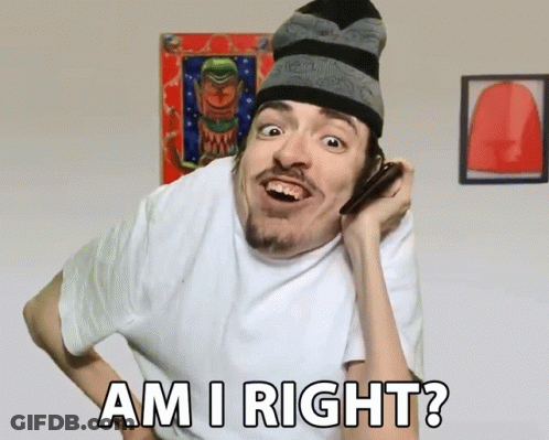 A Man Talking On A Cell Phone With The Words " Am I Right " On The Bottom GIF