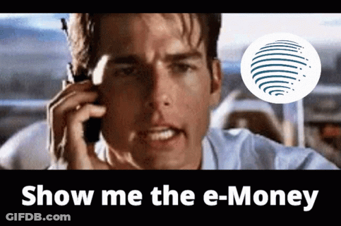 A Man Talking On A Cell Phone With The Words Show Me The E-Money Written Below Him GIF