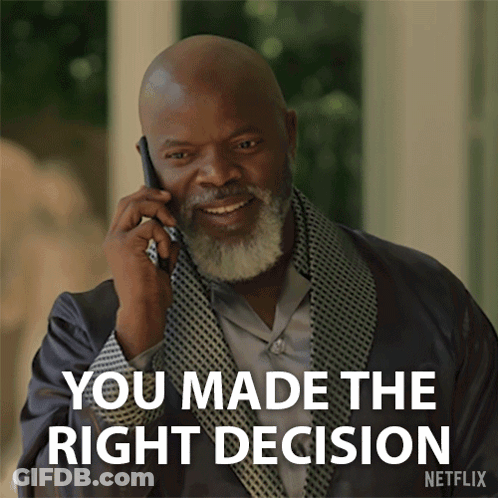 A Man Talking On A Cell Phone With The Words You Made The Right Decision Above Him GIF