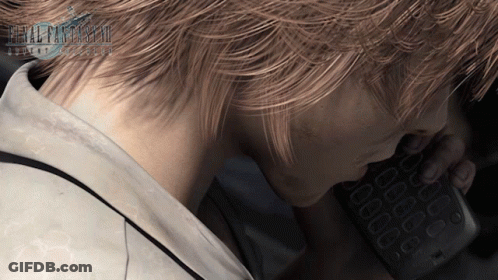 A Man Talking On A Phone With A Final Fantasy Logo On The Bottom GIF