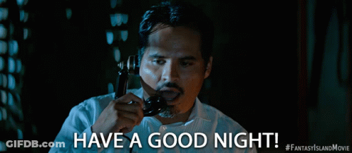 A Man Talking On A Phone With The Words Have A Good Night Written Below Him GIF