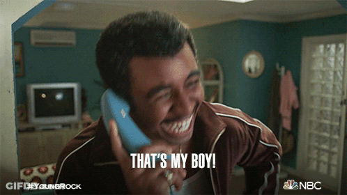 A Man Talking On A Phone With The Words That 'S My Boy Below Him GIF