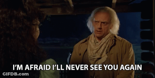 A Man Talking To A Woman With The Words I 'M Afraid I 'Ll Never See You Again Above Him GIF