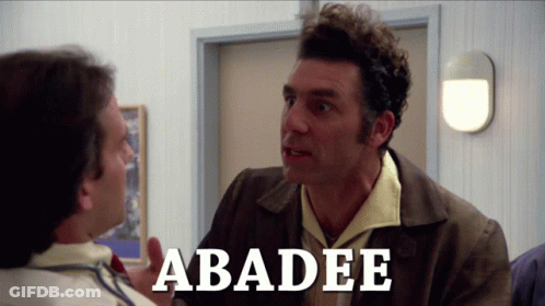 A Man Talking To Another Man With The Word Abadie Written On The Screen GIF