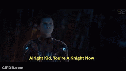 A Man Talking To Another Man With The Words Alright Kid You 'Re A Knight Now On The Bottom GIF
