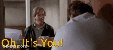 A Man Talking To Another Man With The Words Oh It 'S You Written On The Bottom GIF