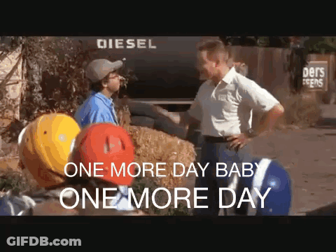 A Man Talking To Another Man With The Words One More Day Baby One More Day Written On The Bottom GIF