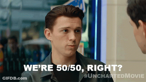 A Man Talking To Another Man With The Words We 'Re 50/50 Right GIF