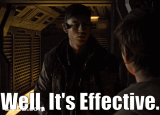 A Man Talking To Another Man With The Words " Well It 'S Effective " On The Bottom GIF