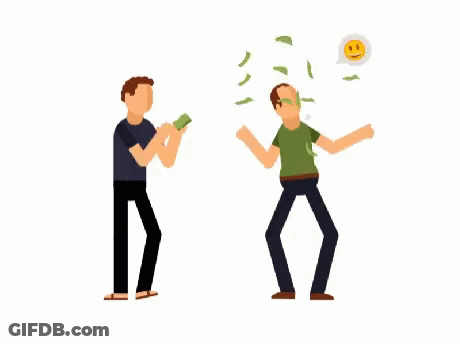 A Man Throws Money At Another Man Who Is Holding A Smiley Face GIF