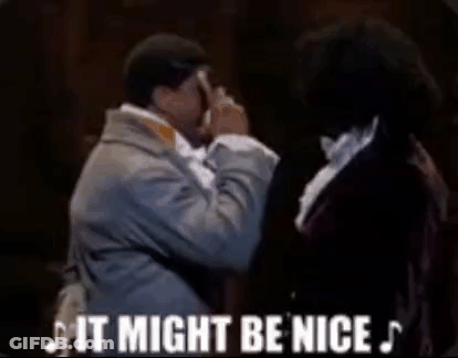 A Man Touching Another Man 'S Forehead With The Words " It Might Be Nice " Behind Him GIF
