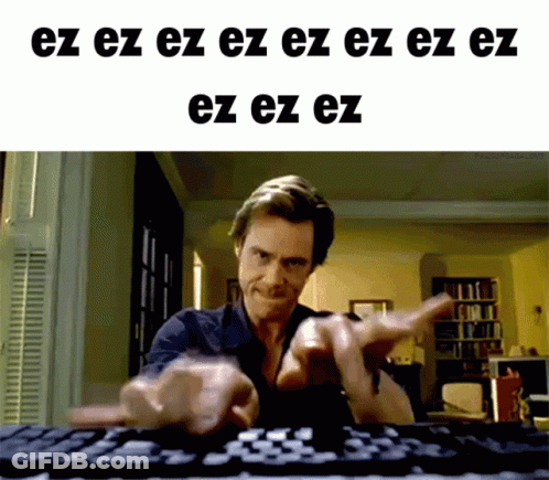 A Man Typing On A Keyboard With The Words Ez Ez Ez Ez Ez Ez Ez GIF