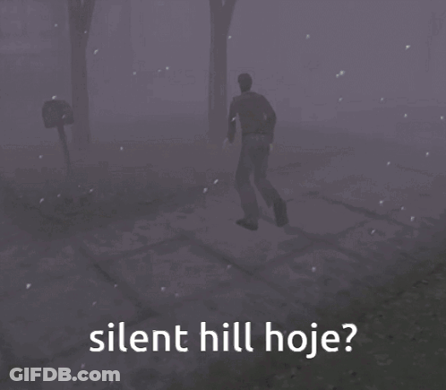 A Man Walking In A Foggy Area With The Words Silent Hill Hoje GIF