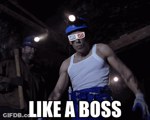 A Man Wearing 3D Glasses And A Hard Hat Says " Like A Boss " GIF